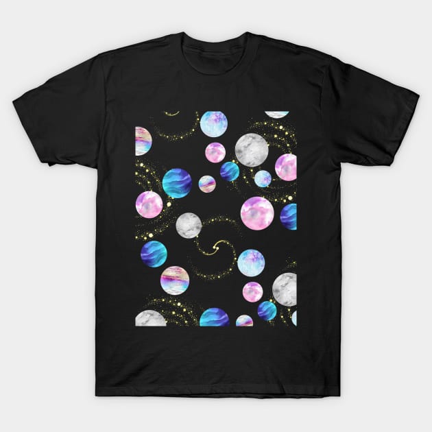 Outer space pattern: Planets, nebulae, and stars (watercolor and gold) T-Shirt by AtlasMirabilis